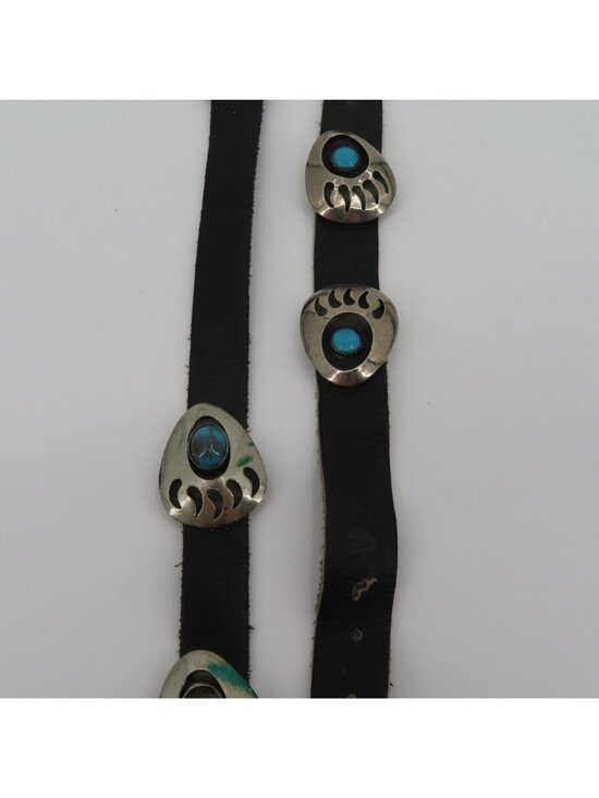 VTG Navajo Bear Paw Shadow Box Concho Belt 60in Long Silver Metal Black Leather main image 5
